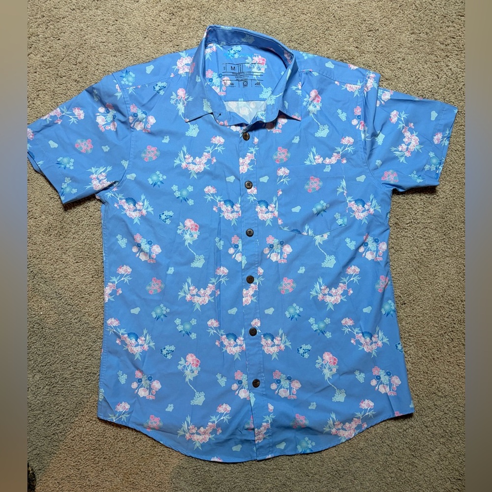 Upsaint VanDamn Button Down Shirt Golf Hawaiian Men's med Blue Floral